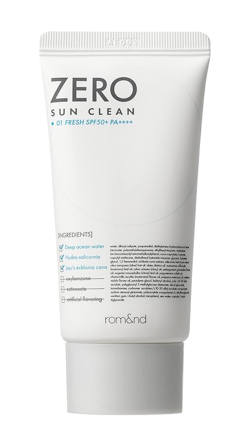 rom&nd ZERO SUN CLEAN 01.FRESH SPF50+ PA++++ 01 Fresh, Daily Sunscreen, Non-Greasy, No White Cast, Watery Texture, Soft Finish, Powerful UV Protection, Moisturizing, All Skin Types