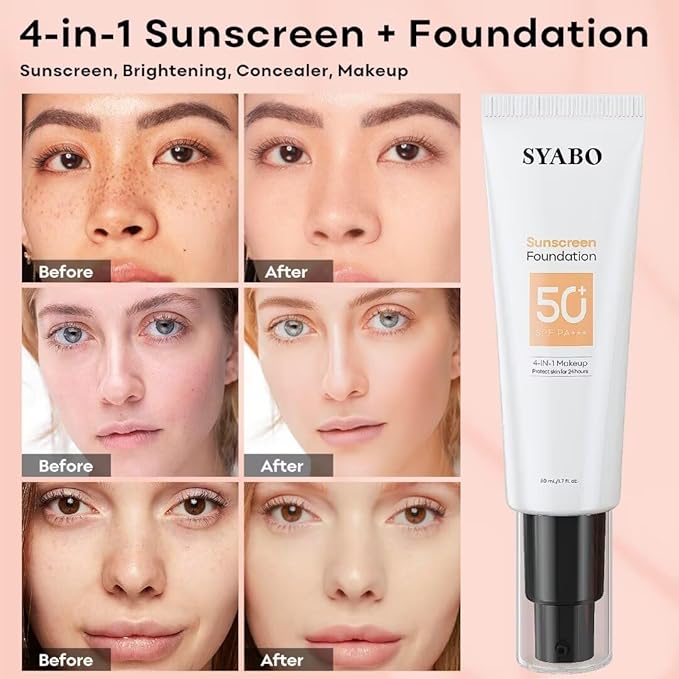 Tinted Sunscreen for Face, SPF 50 Face Sunscreen, Hydrating Sun Essence, Concealer Sunscreen, Lightweight Travel Size Against UVA and UVB Sun Protection, Beige 50ml / 1.7oz