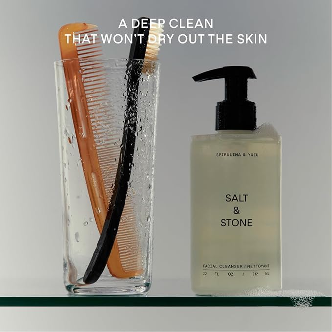 Salt & Stone Face Wash for Women & Men, Spirulina & Yuzu Gentle Facial Cleanser, Makeup Remover Pore Minimizer with Hyaluronic Acid, Squalane, Skin Care for All Skin Types, Vegan, Cruelty Free, 7.2 oz