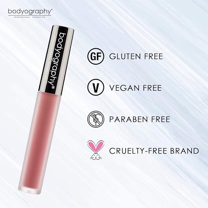 Bodyography Matte Lip Lava Liquid Lipstick (Basic): Dusky-Mauve Salon Makeup Long-Wearing Lipstick with Soft Opaque Finish | Vegan, Gluten-Free, Cruelty-Free, Paraben-Free