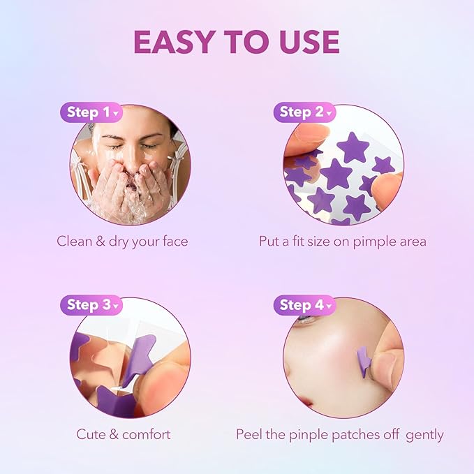 Pimple Patches for Face, Hydrocolloid Acne Patches, Cute Star Zit Covers for Face, Colorful Spot Stickers with Tea Tree, Salicylic Acid & Cica Oil| 3 Sizes (10mm, 12mm & 14mm) |280 Count