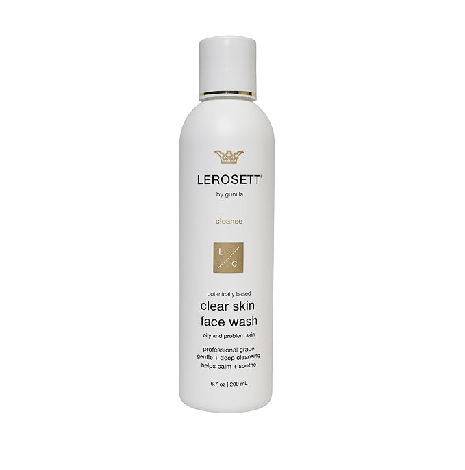 LEROSETT® Clear Skin Face Wash – Gentle Gel Cleanser with 60% Aloe-Rich Botanicals, 4% Glycolic Acid & Vit-E Microbeads – Fights Breakouts, Unclogs Pores, Balances Oil – Spa-Grade, Vegan – 6.7oz