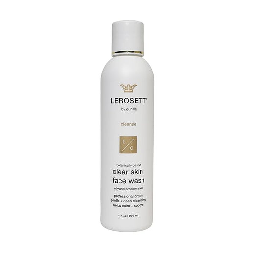 LEROSETT® Clear Skin Face Wash – Gentle Gel Cleanser with 60% Aloe-Rich Botanicals, 4% Glycolic Acid & Vit-E Microbeads – Fights Breakouts, Unclogs Pores, Balances Oil – Spa-Grade, Vegan – 6.7oz