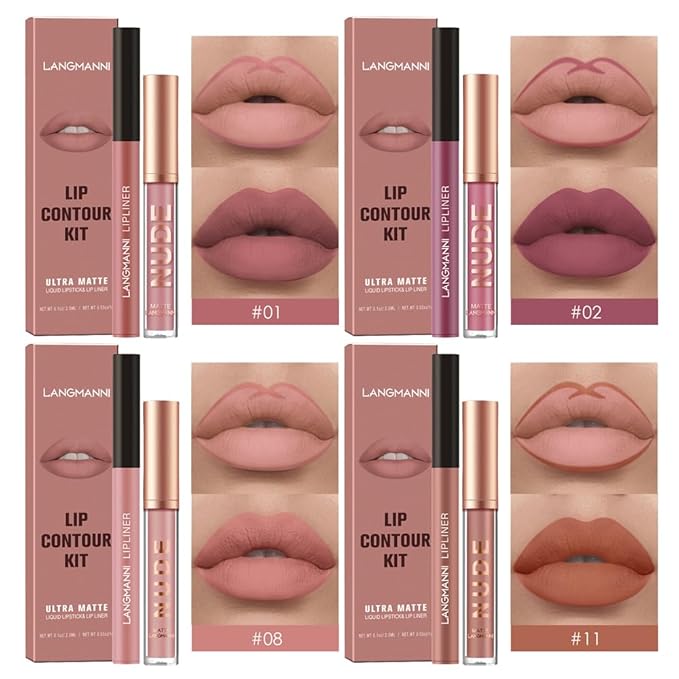 LANGMANNI 4pcs Matte Lipstick with Lipliners Durable Makeup Lipstick