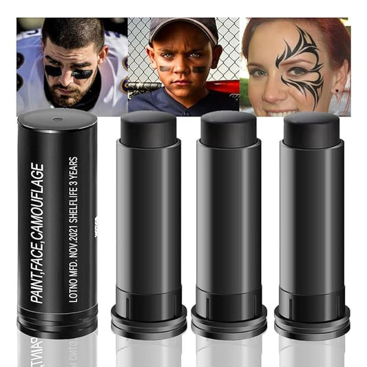 Kaely 3Pcs Black Face Paint Stick,Eye Black Baseball Football Softball Eye Black Stick for Outdoor Sports,Black Body Paint Kit,Easy to Color,Halloween Birthday Party Clown Makeup Sets