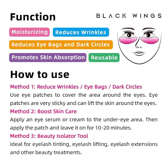 Black Wings 6 Pairs Silicone Eye Patches with Self-Adhesive Design - Cute Bear & Rabbit Inspired Eye Care Patches (numerous flowers 6 pairs)