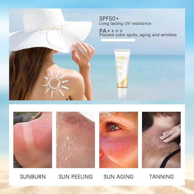 Rice Probiotic Sunscreen, Sun Relief Organic Sunscreen SPF50+, PA++++, Face Sunscreen with Niacinamide, Vitamin E, Zinc Oxide for All Skin Types