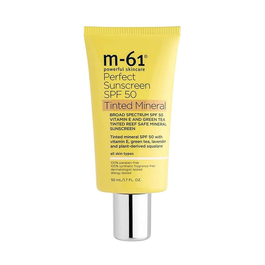 M-61 Perfect Mineral Sunscreen SPF 50 - Tinted - Universal tinted mineral SPF 50 with vitamin E, green tea, lavender and plant-derived squalane