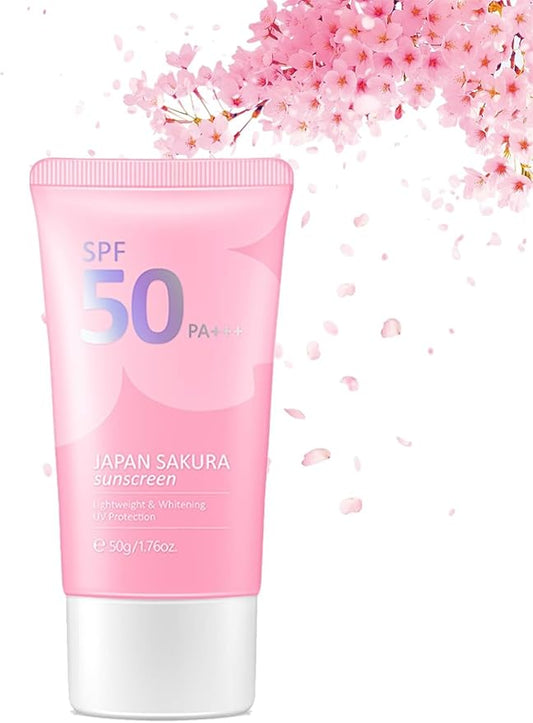 Japan Sakura Sun Cream SPF 50, Sunscreen For Face SPF 50 Sun Protection Over Makeup, SPF 50 Face Moisturiser Non-Greasy + Lightweight