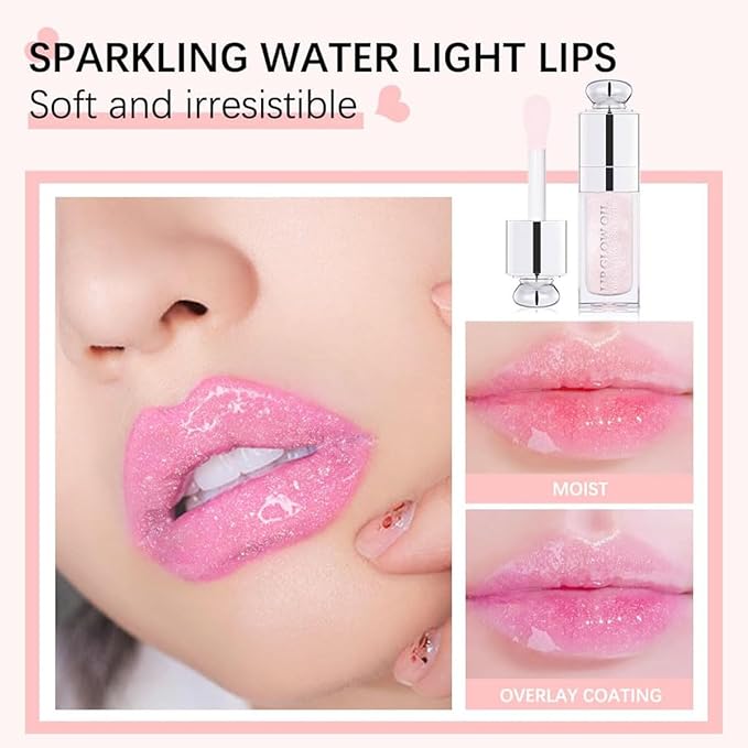 Hydrating Lip Glow Oil, Lip Oil Gloss Transparent Lip 2 OZ