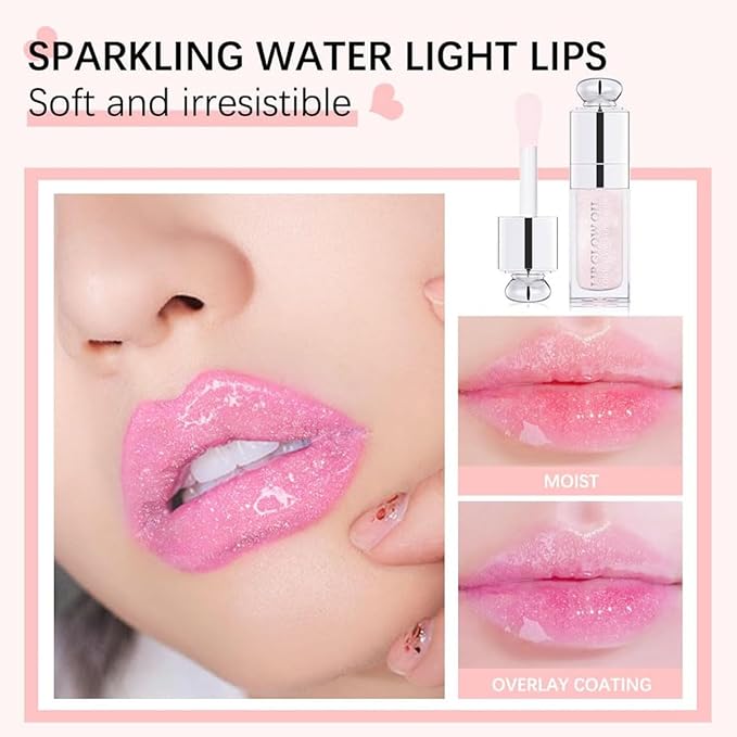 Hydrating Lip Glow Oil, Lip Oil Gloss Transparent Lip 2 OZ