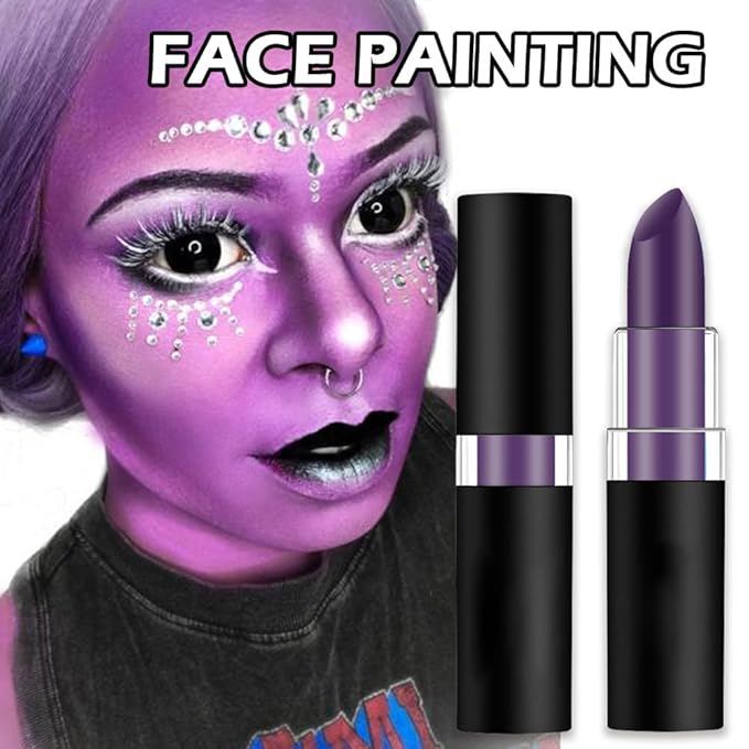 Kaely 1Pcs Purple Face Paint Stick,Pro Eye Black Stick Baseball Football Softball,Easy to Color,Matte Lipstick Face Body Paint Set,Halloween Birthday Party Clown Makeup Sets,11