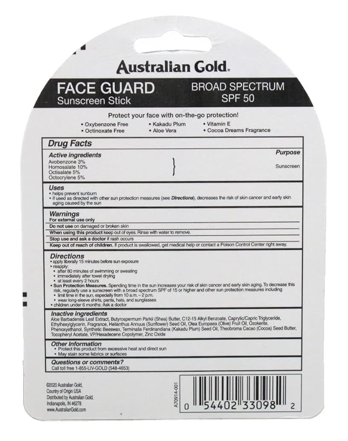 Australian Gold SPF 50+ Face Guard, 0.5 Ounce (Pack of 2)