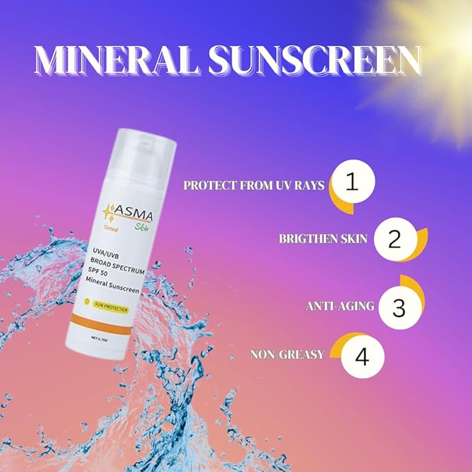 Tinted Mineral Sunscreen with Hyaluronic Acid, SPF 50 Broad Spectrum UVA/UVB Protection, Hydrating & Anti-Aging Face Moisturizer, Suitable for All Skin Types, Non-Greasy, 1.7 oz