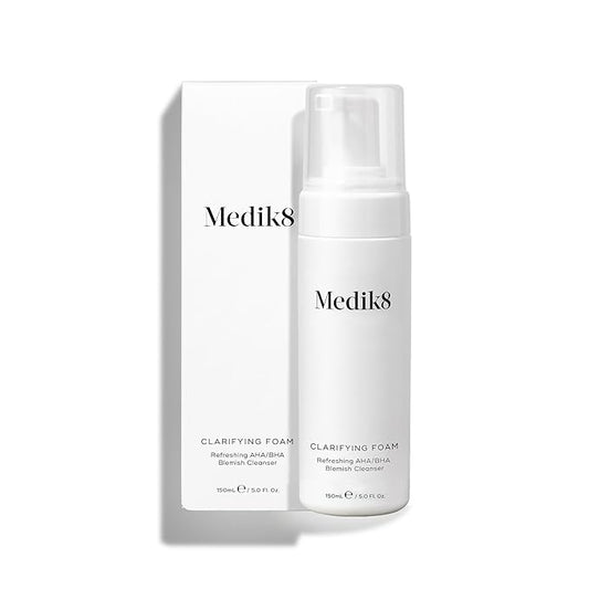 Medik8 Clarifying Foam - Lightweight Exfoliating AHA and BHA Cleanser - Salicylic Acid and Nicacinamide - Non-Drying, Sensitive Skin-Safe Foam Formula for Gentle Daily Facial Cleansing - 5 oz