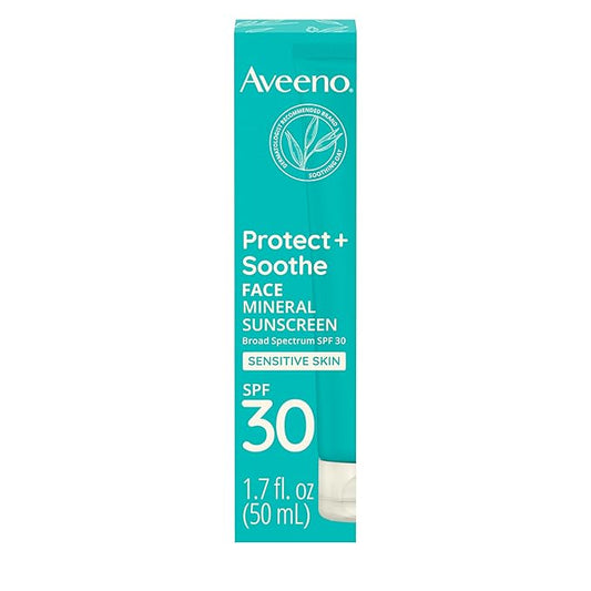 Aveeno Protect + Soothe Face Mineral Sunscreen with Broad Spectrum SPF 30 for Sensitive Skin, Lightweight & Non-Greasy Face Sunscreen, Water-Resistant UVA/UVB Protection, 1.7 fl. oz