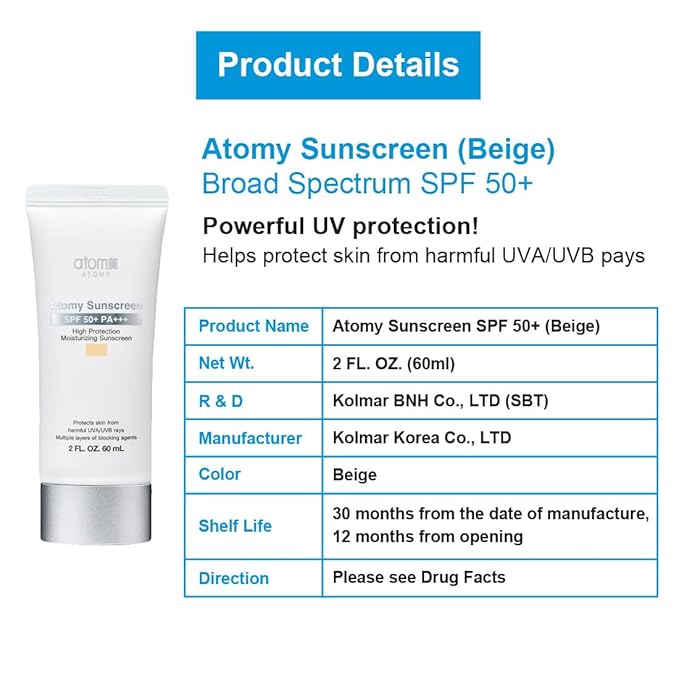 Atomy Sunscreen 2 FL.OZ. 60ml (Beige) x 4 Set, Korean Sun Protector Suncream