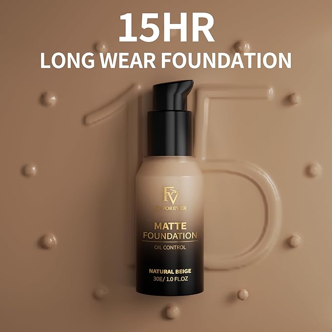 FV Full Coverage Liquid Foundation, Lightweight & Concealing, Beige Matte)