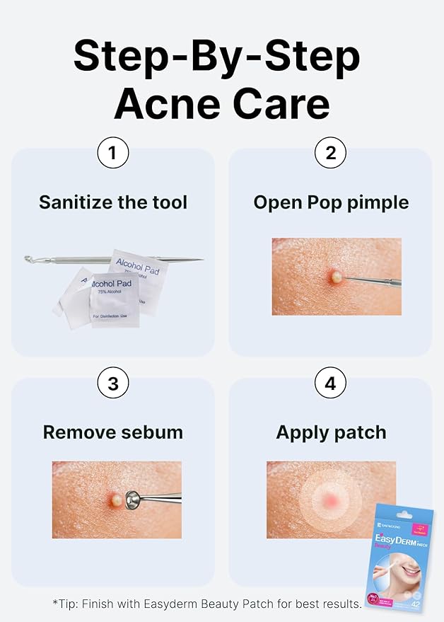 EasyDerm Relief Invisible Patch(42 counts) 10,000ppm of Tea Tree Oil and 2-in-1 Pimple Popper Tool