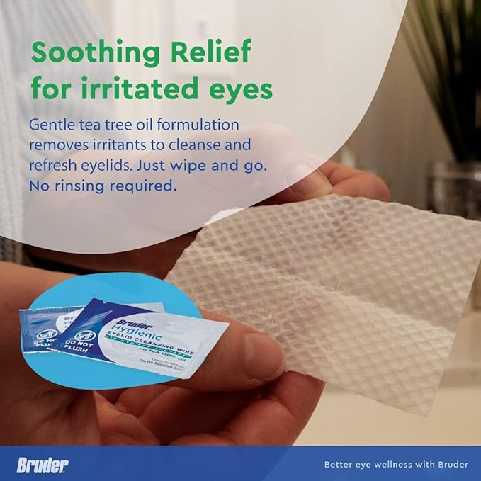 Hygienic Eyelid Cleansing Wipes with Tea Tree Oil l Relief from Demodex l Pre-Moistened, Rinse-Free Exfoliating Wipes Remove Excess Oil and Debris from Eyelids & Lashes l 30 Count Box (3 Pack)