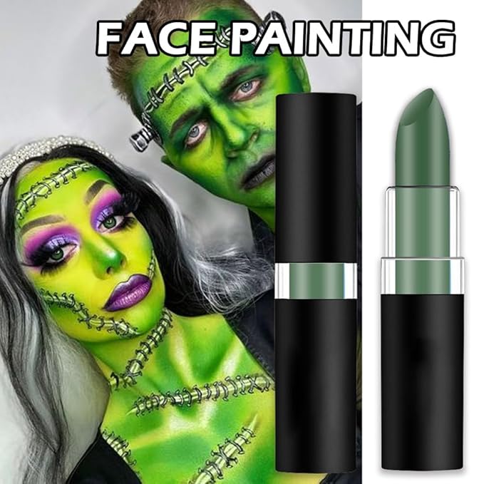 Kaely 1Pcs Green Face Paint Stick,Pro Eye Black Stick Baseball Football Softball,Easy to Color,Matte Lipstick Face Body Paint Set,Halloween Birthday Party Clown Makeup Sets,12