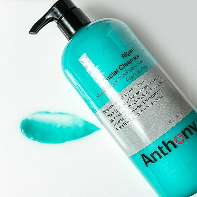 Anthony Algae Facial Cleanser, 32 Fl Oz. Contains Algae, Aloe Vera, Azulene, Lavender and Rose Hip Oil, Cleanses and Refreshes, Moisturizes and Hydrates, Calms and Soothes Your Skin.