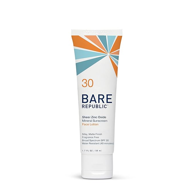 Bare Republic Mineral Matte Sunscreen SPF 30 Sunblock Face Lotion, Sheer and Light Finish, 1.7 Fl Oz