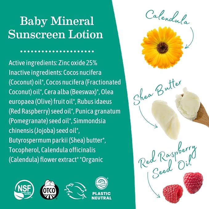 Earth Mama Baby Mineral Sunscreen Lotion SPF 40 | Reef Safe, Non-Nano Zinc, Natural Water Resistant Sun Cream for Babies, Kids & Adults, 3-Ounce (2-Pack)