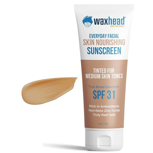 Waxhead Tinted Sunscreen with Zinc Oxide (Sheer Medium Tint) - Tinted Mineral Sunscreen, BB Cream Tinted Moisturizer with SPF 31, Bloqueador Solar Facial (4oz)