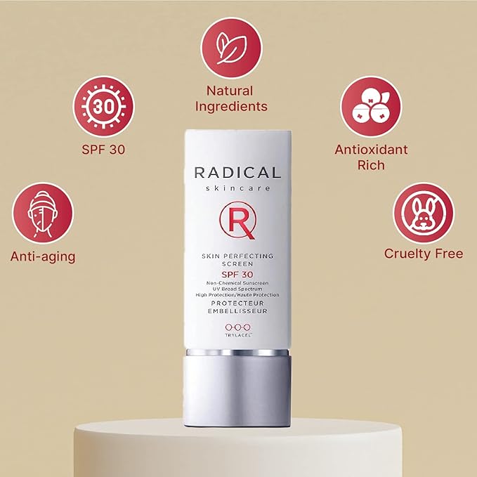 Radical Skincare Skin Perfecting Screen SPF 30 - Protects Against UVA/UVB Rays, Blurs Wrinkles, & Primes Makeup - For All Skin Types - Paraben & Cruelty Free - Clinically Proven (1.3 Fl Oz)