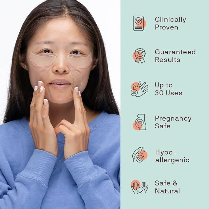 Dermaclara Eye & Mouth Patches - Anti-Wrinkle Silicone Patches for Smile Lines & Under Eye, Overnight Face Pads for Women & Men for Laugh & Frown Lines, Anti Aging, Reusable up to 30 Times - 4 Patches