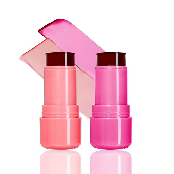 2 Pcs Milk Jelly Blush, Milk Cooling Water Jelly Tint, Vivid Color Water Jelly Tint Milk Blush, Sheer Eye Lip & Cheek Stick Stain, Long Wearing, Watercolor Finish Lip Gloss for Women, 03&04