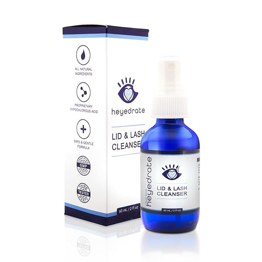 Eye Love Heyedrate Lid and Lash Cleanser Spray – Gentle, Pure Hypochlorous Acid Spray for Eye Irritation - Fast Acting, Soothing Formula - Everyday Eyelid Cleansing Spray 2 Ounce Glass Bottle