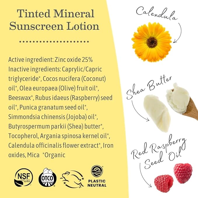 Earth Mama Tinted Mineral Sunscreen Lotion SPF 40, Contains Organic Argan and Red Raspberry Seed Oil, 3-Ounces