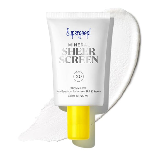 Supergoop! Mineral Sheerscreen SPF 30 PA+++, 0.68 fl oz - 100% Mineral, Broad Spectrum Face Sunscreen + Primer + Helps Filter Blue Light - Satin Finish - For All Skin Types