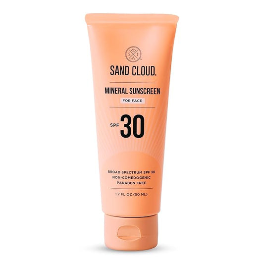 Sand Cloud Broad Spectrum Mineral Sunscreen for Face SPF 30, 1.7 Oz - Zinc Oxide Face Sunscreen for Sensitive Skin - Fragrance-Free Facial Mineral Sunscreen that Hydrates, Nourishes, & Protects Skin