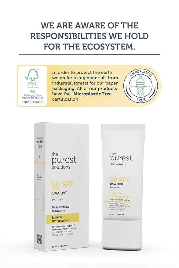 The Purest Solutions Invisible UV Protection (Daily Intensive Moisturizer SPF 50+) - Hyaluronic Acid & Shea Butter for Daily Hydration - Sunscreen - Anti-Aging Care - All Skin Types (1.69 fl. oz)