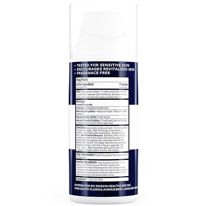 Roskin Invisible Mineral Sunscreen for Face with Non Nano Zinc Oxide - Clinically Tested Nontinted Face Sunscreen with SPF 33 Broad Spectrum & Blue Light Protection - For All Skin Types (1.7 FI Oz)