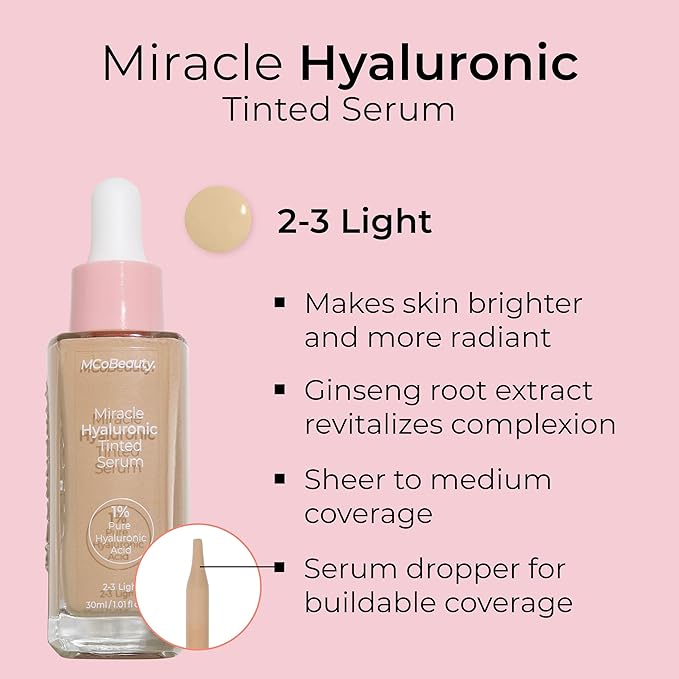 MCoBeauty Miracle Hyaluronic Tinted Serum, 2-ight, Hydration & Free Cosmetics 3 L