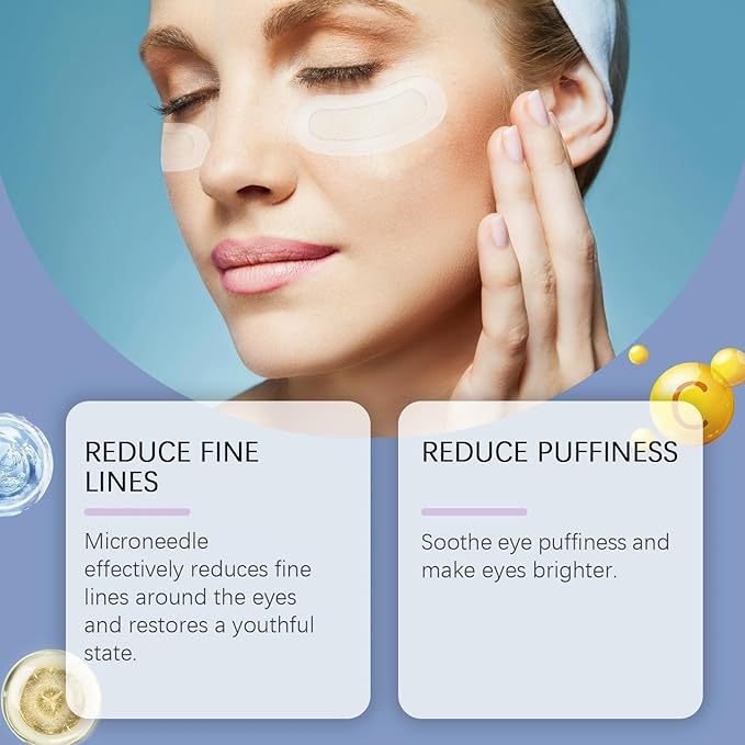 Malora & Novalift Microglow Eye Patches, Renford & Baani Hyaluronic Patches for Under Eyes Bags and Wrinkles, Elegear Women Face Microglow Eye Mask Facial Wrinkle Patches for Hydration & Soothing