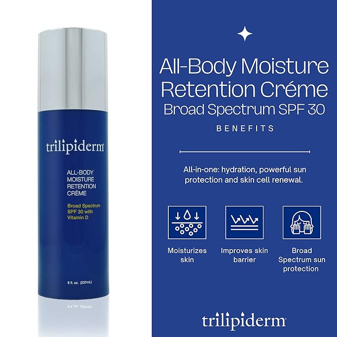 Trilipiderm Moisturizing Sunblock 8oz All Day Hydration for Body and Face, Vitamin D Enriched Broad Spectrum Sunscreen, Two Pack