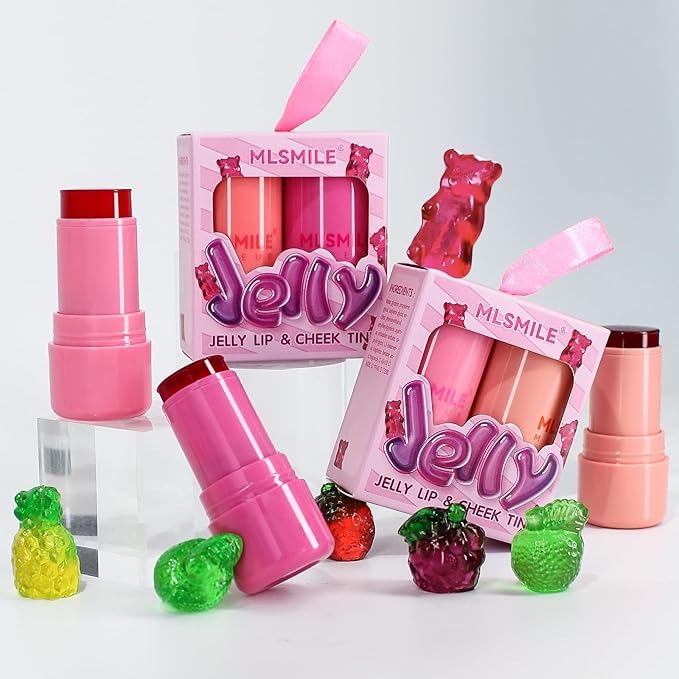 2 Pcs Milk Jelly Blush, Milk Cooling Water Jelly Tint, Vivid Color Water Jelly Tint Milk Blush, Sheer Eye Lip & Cheek Stick Stain, Long Wearing, Watercolor Finish Lip Gloss for Women, 03&04