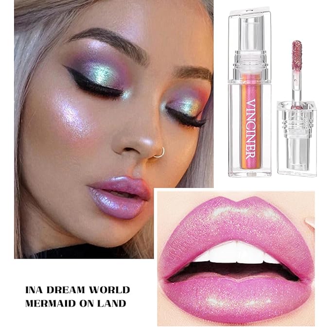 Glitter Liquid Lipstick Chameleon Eyeshadow Waterproof Long Lasting Diamond Shimmer Glitter Lipstick,Multi-Dimensional Eye Looks, High Pigmented Non-stick Cup Lipstick Party(04#)