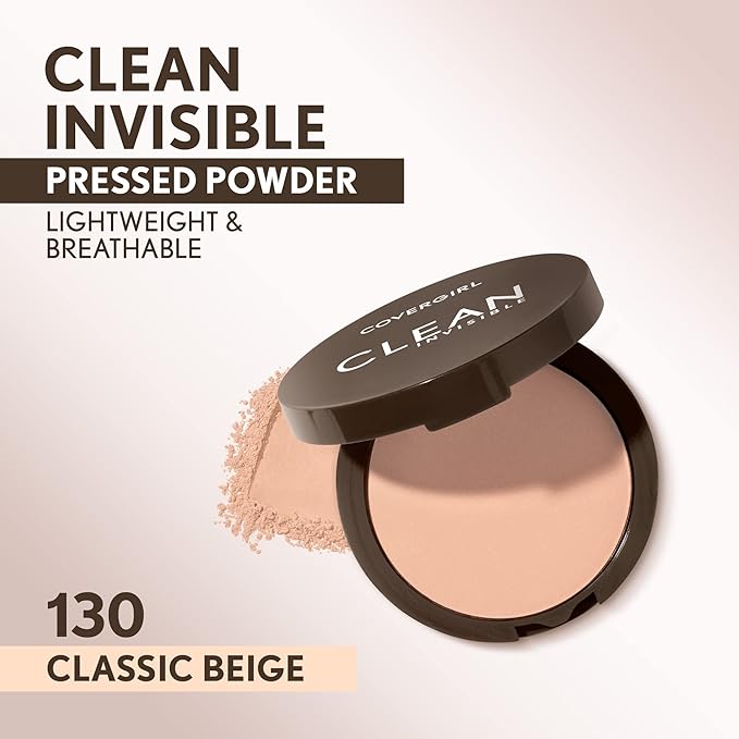 Covergirl Clean Invisible Pressed Powder, Lightweight, Breathable, Vegan Classic Beige, 0.38oz