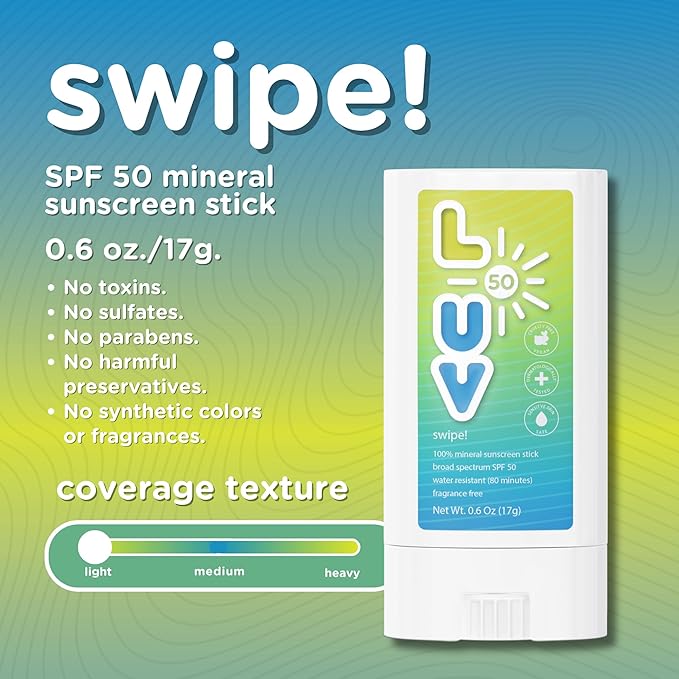 Swipe! SPF 50 Mineral Sunscreen Stick, Broad-Spectrum Protection Against UVA & UVB Rays, Perfect For Everyday Activities & Outdoor Adventures, Clear and Lightweight Sun Protection