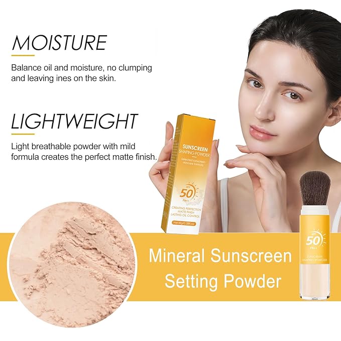 Mineral Sunscreen Setting Powder, Natural Translucent Mineral Brush All Skin