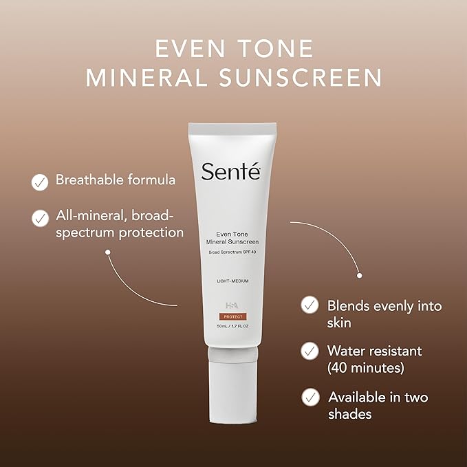 Senté Even Tone Mineral Sunscreen Tinted Broad-Spectrum Lotion- Light-Medium SPF 40 - UVA/UVB Protection - 40-Min Water-Resistant - 50 ml