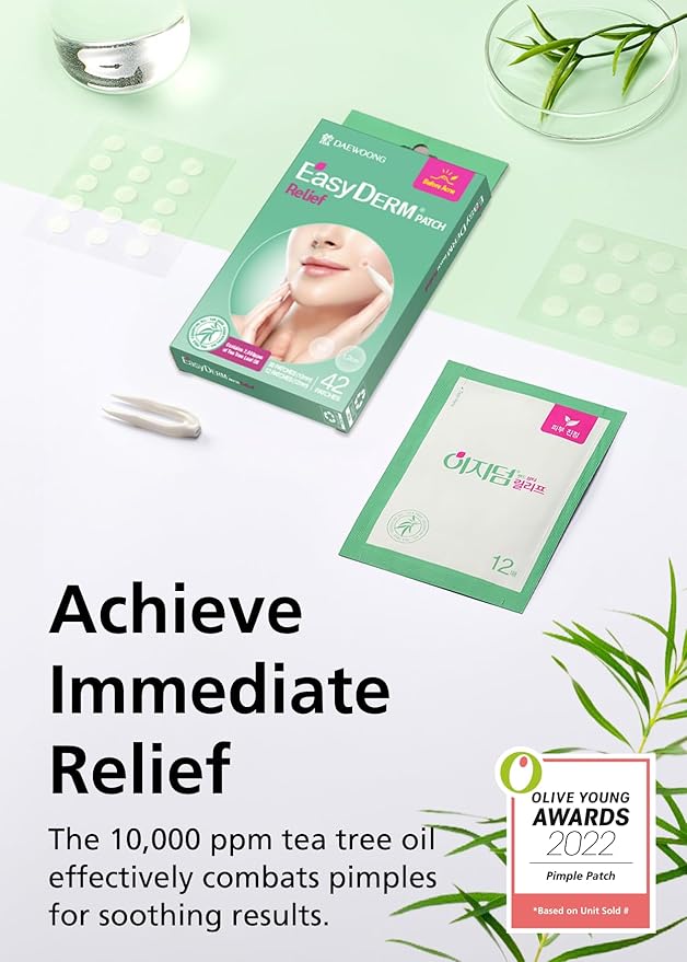EasyDerm Relief Invisible Patch(42 counts) 10,000ppm of Tea Tree Oil and 2-in-1 Pimple Popper Tool