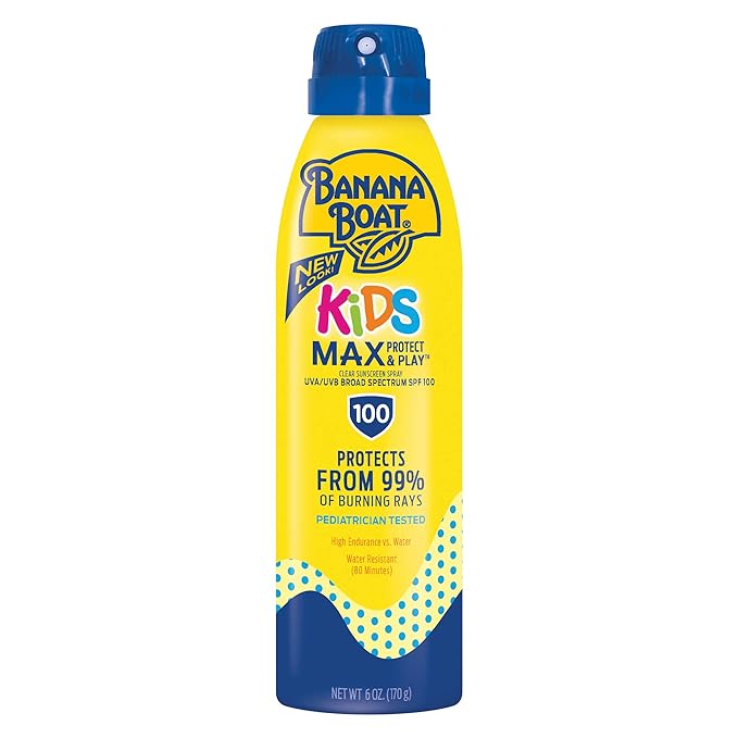 Banana Boat Kids MAX Protect & Play Sunscreen Spray SPF 100, 6oz | Clear Spray Sunscreen, Kids Sunscreen Spray, Kids Sunblock Spray, Kids Spray Sunscreen, Kids Sunscreen SPF 100, 6oz