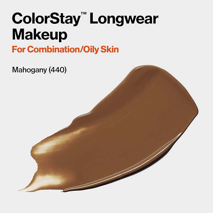 Revlon Liquid Foundation, ColorStay Face Makeup for Combination Mahogany (440), 1.0 oz